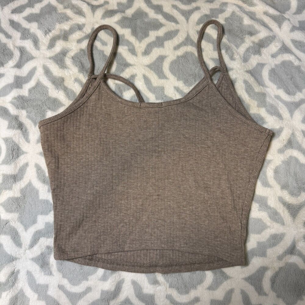 Bozzolo‎ Brown Ribbed Cropped Cami Tank Top Womens Medium Stretch Basic